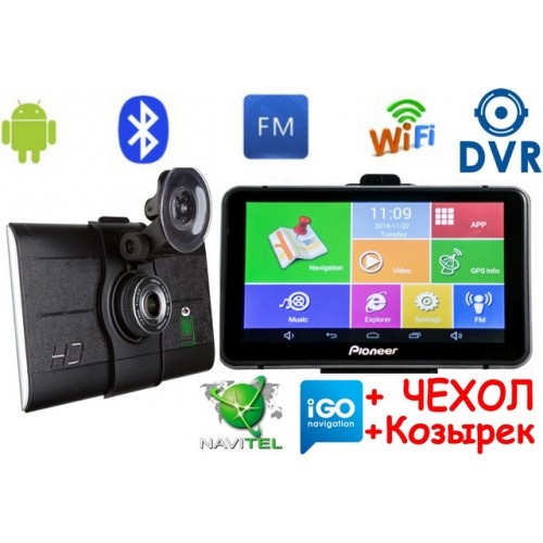 Купить GPS навигатор-Видеорегистратор Pioneer M515DVR+AV Андроид 7 дюймов экран + Full HD с картами навигации 2019 года
