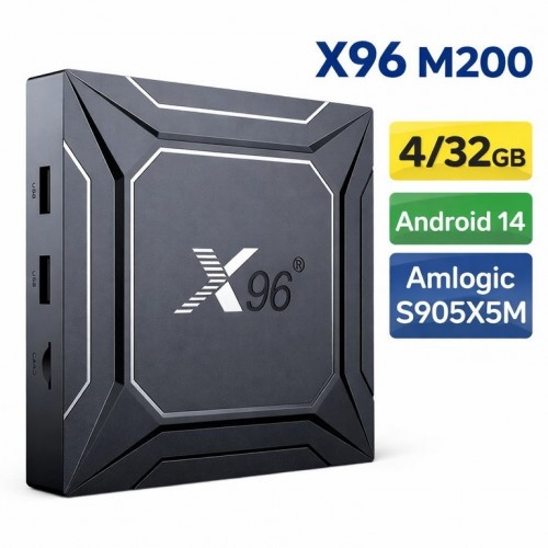 Нова модель смарт-ТВ-приставки X96 M200 4 Гб/32 Гб на базі Android 14 для перегляду фільмів, телепередач та веб-серфінгу з голосовим пультом