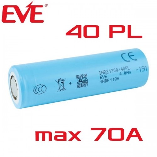 Высокотоковый аккумулятор 21700 EVE INR21700-40PL 4000mAh 70A Tabless Li-ion  ОРИГИНАЛ