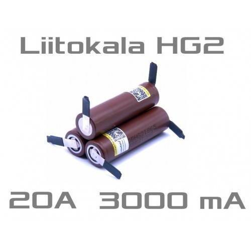 высокотоковый аккумулятор LiitoKala HG2-N 18650 3000mAh 20A Li-Ion LG с контактами для пайки